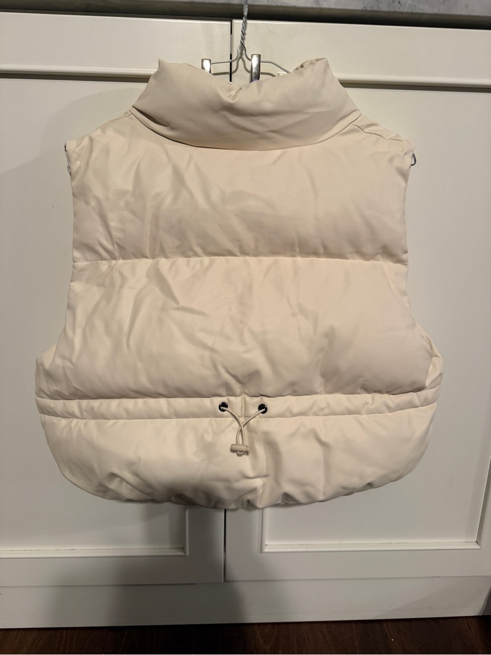 Cream Puffer Vest with High Collar